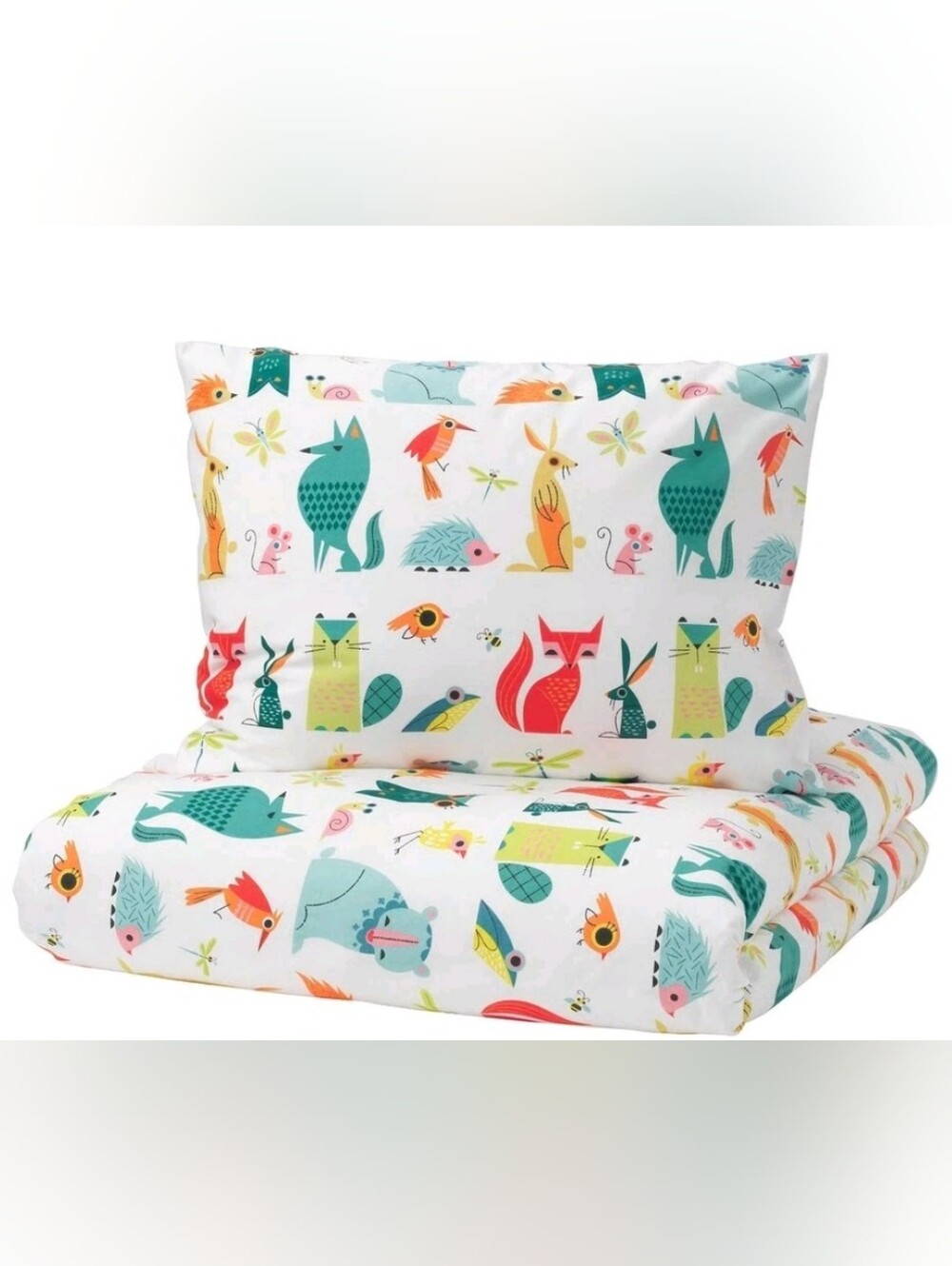 IKEA Lattjo Twin Duvet Quilt Cover 1 Pillowcase Set Snail Owl Bird Fox Rabbit